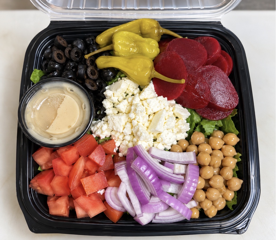 Greek salad with beets and feta
